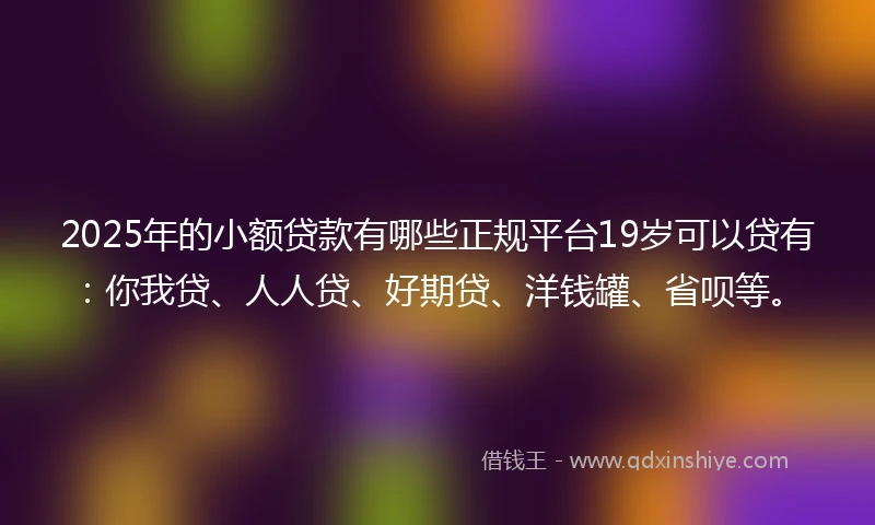 2025年的小额贷款有哪些正规平台19岁可以贷有：你我贷、人人贷、好期贷、洋钱罐、省呗等。
