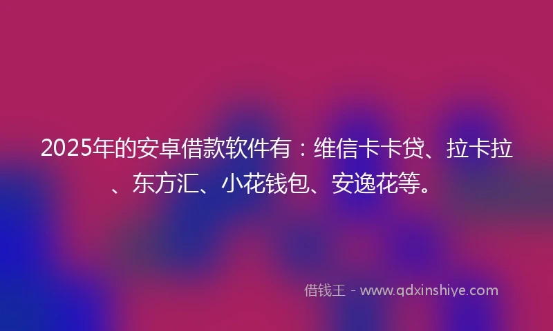 2025年的安卓借款软件有：维信卡卡贷、拉卡拉、东方汇、小花钱包、安逸花等。