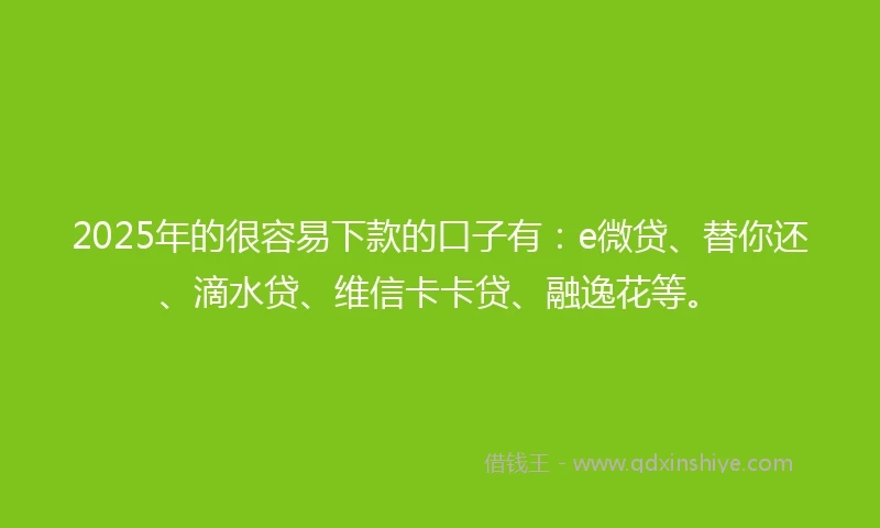 2025年的很容易下款的口子有：e微贷、替你还、滴水贷、维信卡卡贷、融逸花等。