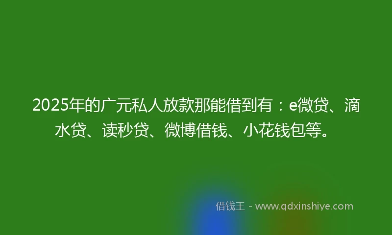 2025年的广元私人放款那能借到有：e微贷、滴水贷、读秒贷、微博借钱、小花钱包等。