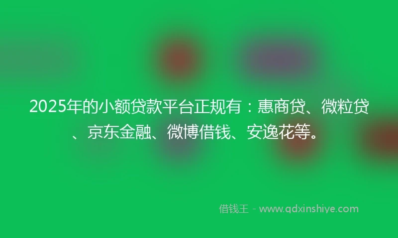 2025年的小额贷款平台正规有：惠商贷、微粒贷、京东金融、微博借钱、安逸花等。