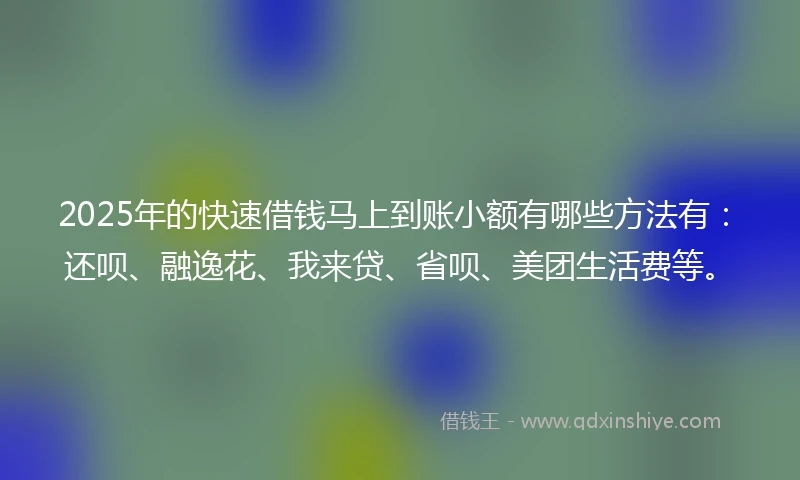 2025年的快速借钱马上到账小额有哪些方法有：还呗、融逸花、我来贷、省呗、美团生活费等。