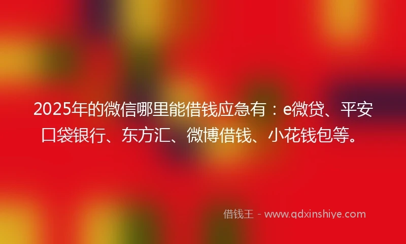 2025年的微信哪里能借钱应急有：e微贷、平安口袋银行、东方汇、微博借钱、小花钱包等。