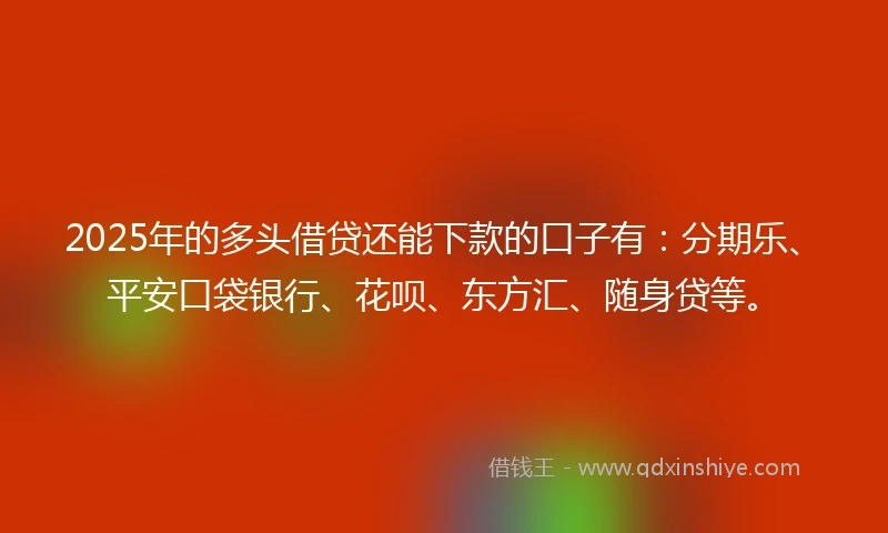 2025年的多头借贷还能下款的口子有：分期乐、平安口袋银行、花呗、东方汇、随身贷等。