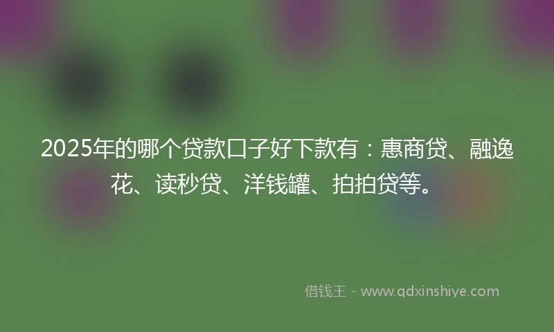 2025年的哪个贷款口子好下款有：惠商贷、融逸花、读秒贷、洋钱罐、拍拍贷等。