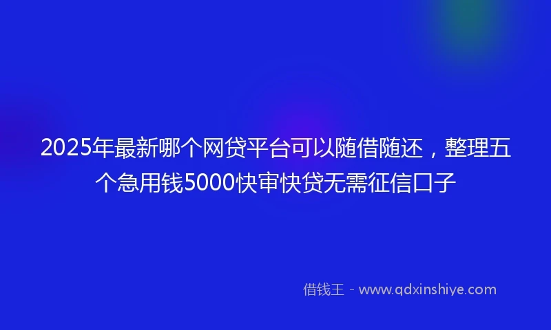 2025年最新哪个网贷平台可以随借随还，整理五个急用钱5000快审快贷无需征信口子