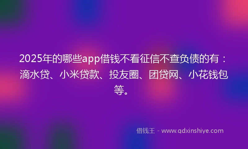 2025年的哪些app借钱不看征信不查负债的有：滴水贷、小米贷款、投友圈、团贷网、小花钱包等。