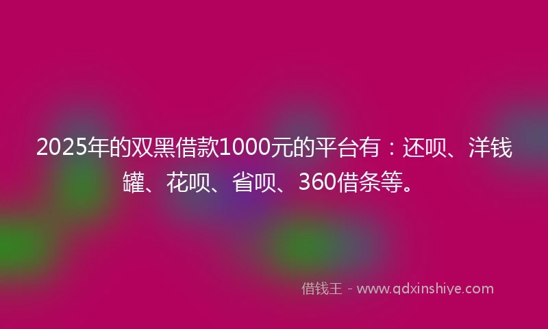 2025年的双黑借款1000元的平台有：还呗、洋钱罐、花呗、省呗、360借条等。