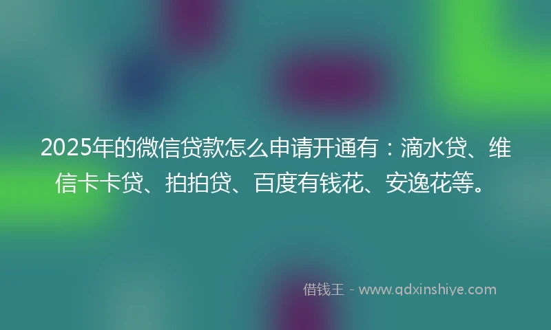 2025年的微信贷款怎么申请开通有：滴水贷、维信卡卡贷、拍拍贷、百度有钱花、安逸花等。