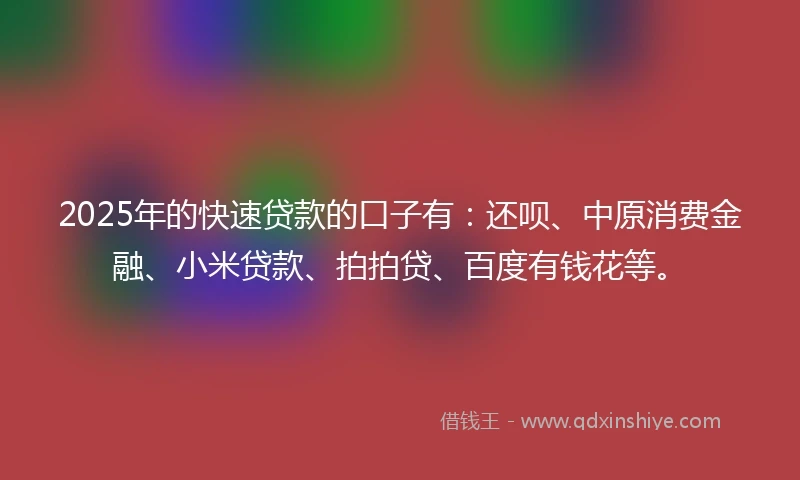 2025年的快速贷款的口子有：还呗、中原消费金融、小米贷款、拍拍贷、百度有钱花等。