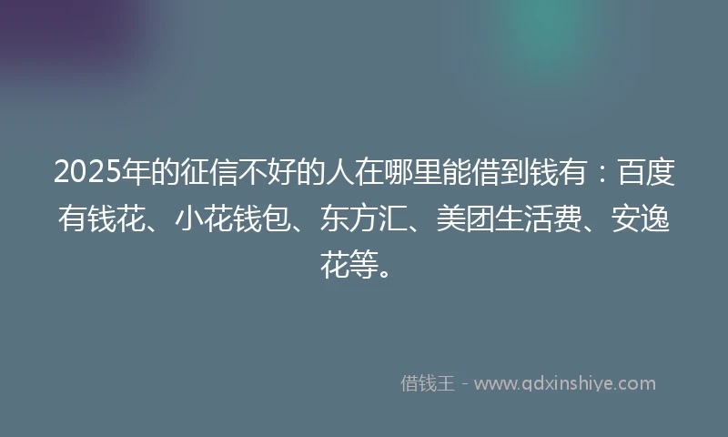 2025年的征信不好的人在哪里能借到钱有：百度有钱花、小花钱包、东方汇、美团生活费、安逸花等。