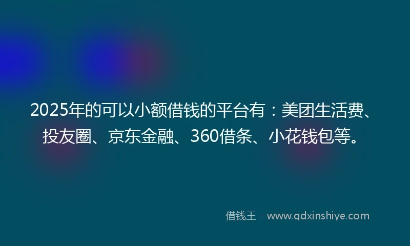 2025年的可以小额借钱的平台有：美团生活费、投友圈、京东金融、360借条、小花钱包等。