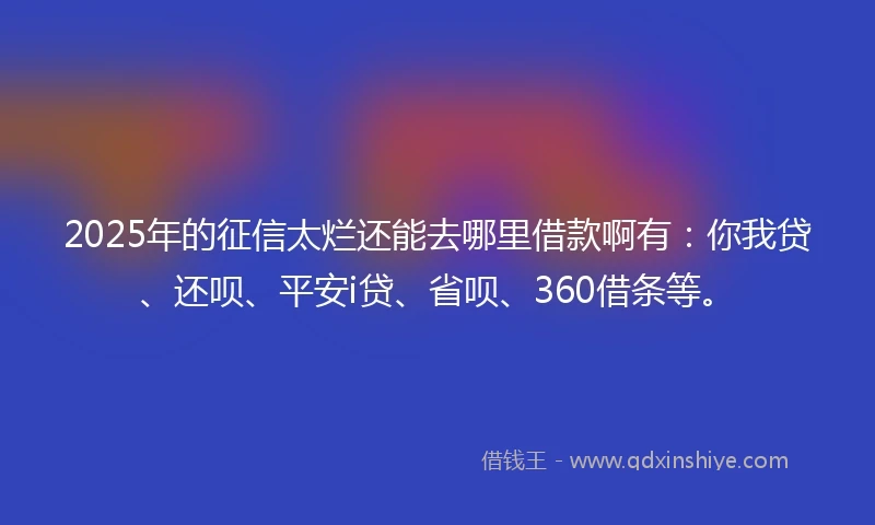 2025年的征信太烂还能去哪里借款啊有：你我贷、还呗、平安i贷、省呗、360借条等。