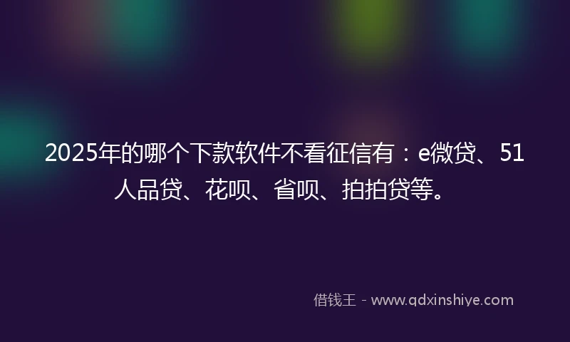 2025年的哪个下款软件不看征信有：e微贷、51人品贷、花呗、省呗、拍拍贷等。