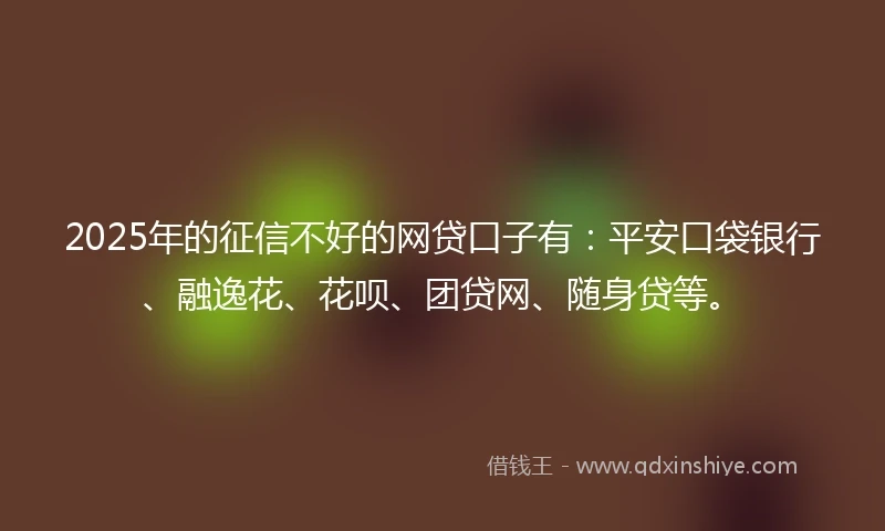 2025年的征信不好的网贷口子有：平安口袋银行、融逸花、花呗、团贷网、随身贷等。