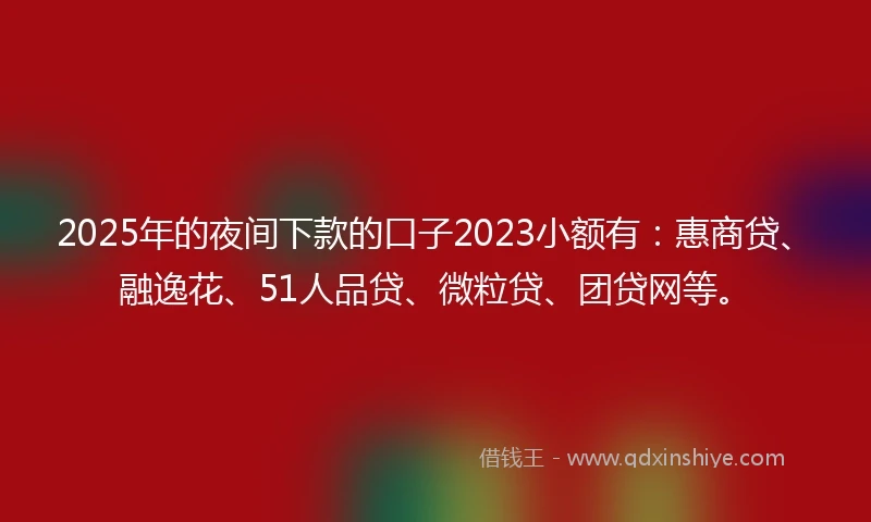 2025年的夜间下款的口子2023小额有：惠商贷、融逸花、51人品贷、微粒贷、团贷网等。