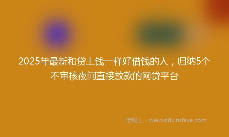 2025年最新和贷上钱一样好借钱的人，归纳5个不审核夜间直接放款的网贷平台