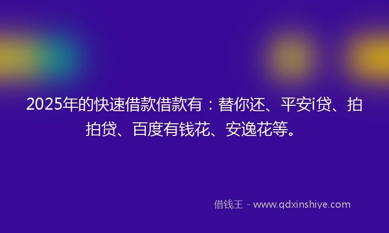 2025年的快速借款借款有：替你还、平安i贷、拍拍贷、百度有钱花、安逸花等。