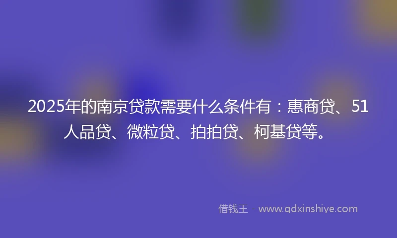 2025年的南京贷款需要什么条件有：惠商贷、51人品贷、微粒贷、拍拍贷、柯基贷等。