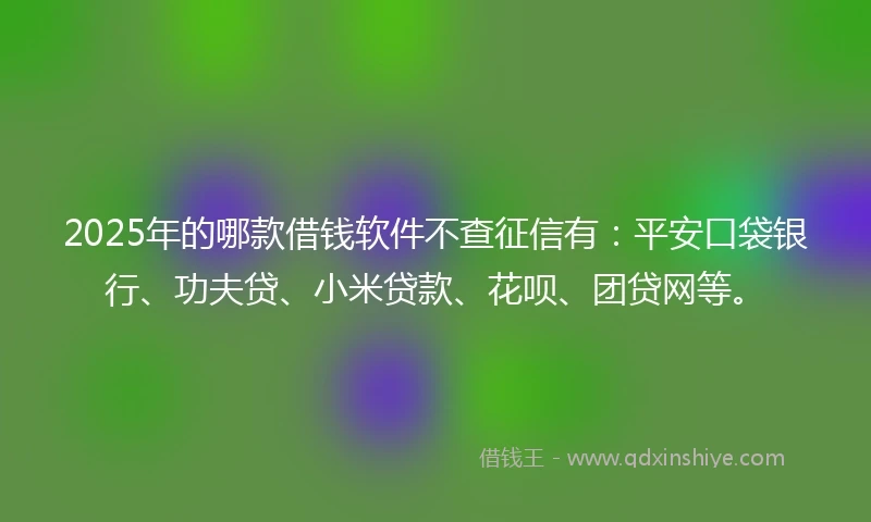 2025年的哪款借钱软件不查征信有：平安口袋银行、功夫贷、小米贷款、花呗、团贷网等。