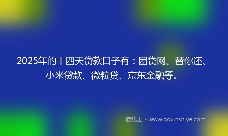 2025年的十四天贷款口子有：团贷网、替你还、小米贷款、微粒贷、京东金融等。