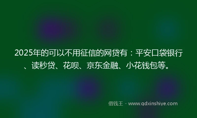 2025年的可以不用征信的网贷有：平安口袋银行、读秒贷、花呗、京东金融、小花钱包等。