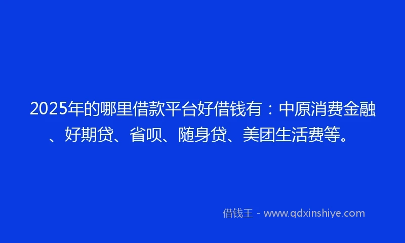 2025年的哪里借款平台好借钱有：中原消费金融、好期贷、省呗、随身贷、美团生活费等。