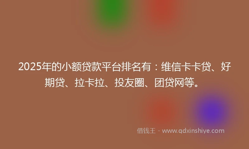 2025年的小额贷款平台排名有：维信卡卡贷、好期贷、拉卡拉、投友圈、团贷网等。