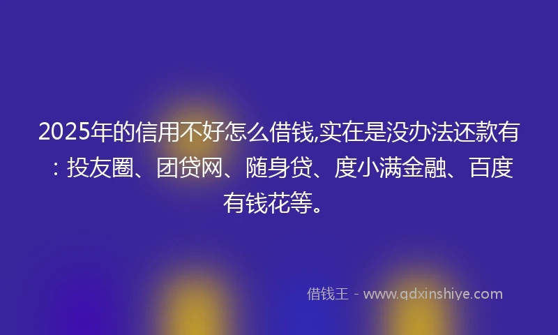 2025年的信用不好怎么借钱,实在是没办法还款有：投友圈、团贷网、随身贷、度小满金融、百度有钱花等。
