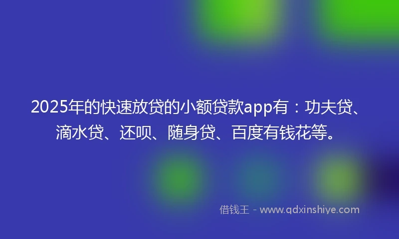 2025年的快速放贷的小额贷款app有：功夫贷、滴水贷、还呗、随身贷、百度有钱花等。