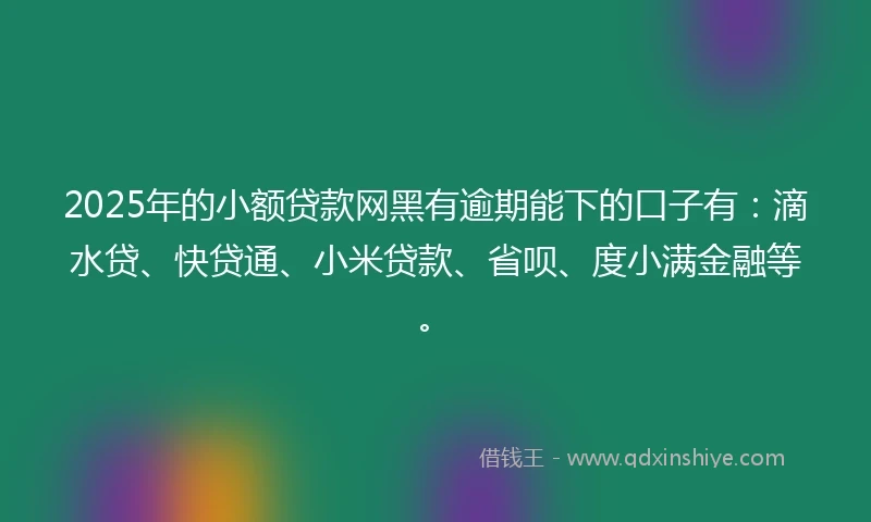 2025年的小额贷款网黑有逾期能下的口子有：滴水贷、快贷通、小米贷款、省呗、度小满金融等。