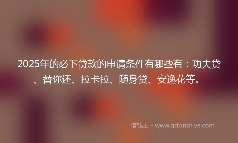 2025年的必下贷款的申请条件有哪些有：功夫贷、替你还、拉卡拉、随身贷、安逸花等。