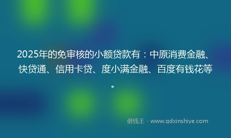 2025年的免审核的小额贷款有：中原消费金融、快贷通、信用卡贷、度小满金融、百度有钱花等。