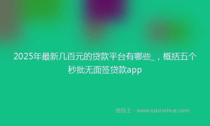2025年最新几百元的贷款平台有哪些_，概括五个秒批无面签贷款app