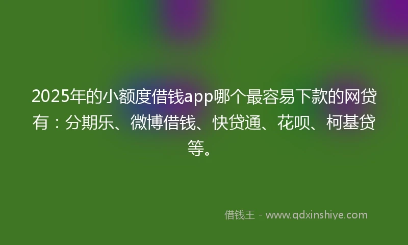 2025年的小额度借钱app哪个最容易下款的网贷有：分期乐、微博借钱、快贷通、花呗、柯基贷等。