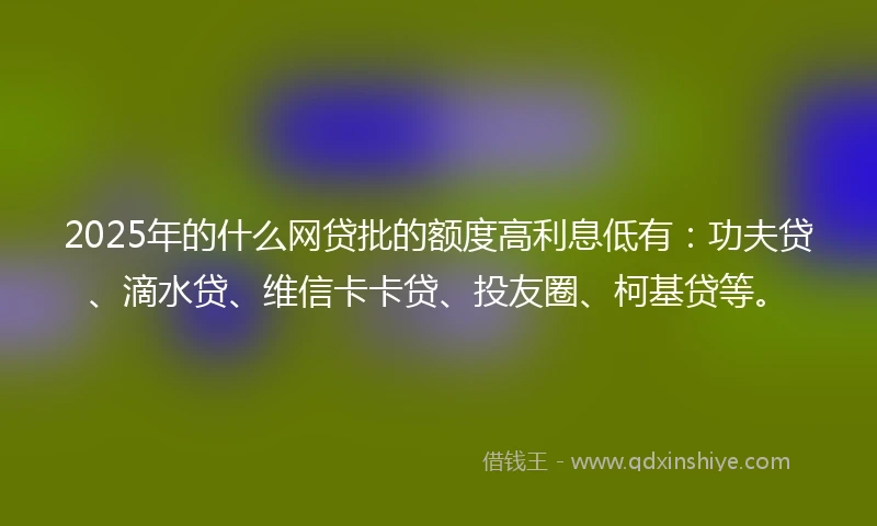 2025年的什么网贷批的额度高利息低有：功夫贷、滴水贷、维信卡卡贷、投友圈、柯基贷等。