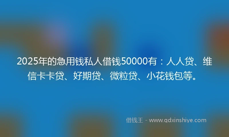 2025年的急用钱私人借钱50000有：人人贷、维信卡卡贷、好期贷、微粒贷、小花钱包等。