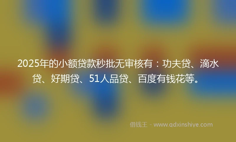2025年的小额贷款秒批无审核有：功夫贷、滴水贷、好期贷、51人品贷、百度有钱花等。