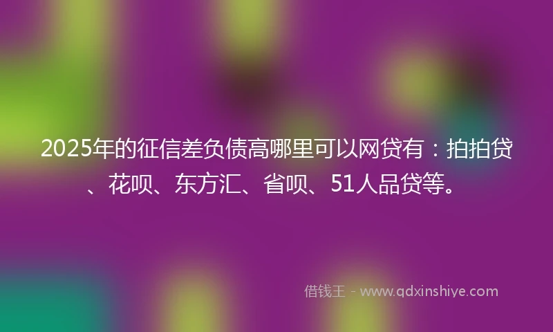 2025年的征信差负债高哪里可以网贷有：拍拍贷、花呗、东方汇、省呗、51人品贷等。
