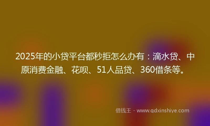 2025年的小贷平台都秒拒怎么办有：滴水贷、中原消费金融、花呗、51人品贷、360借条等。