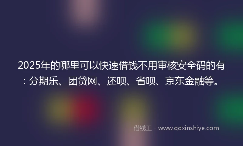 2025年的哪里可以快速借钱不用审核安全码的有：分期乐、团贷网、还呗、省呗、京东金融等。