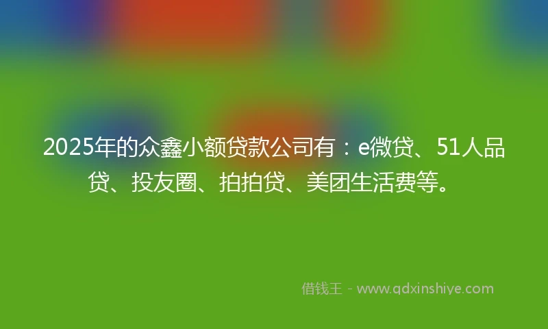 2025年的众鑫小额贷款公司有：e微贷、51人品贷、投友圈、拍拍贷、美团生活费等。