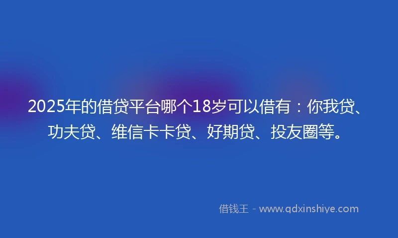 2025年的借贷平台哪个18岁可以借有：你我贷、功夫贷、维信卡卡贷、好期贷、投友圈等。