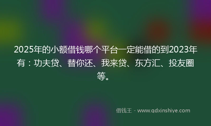 2025年的小额借钱哪个平台一定能借的到2023年有：功夫贷、替你还、我来贷、东方汇、投友圈等。