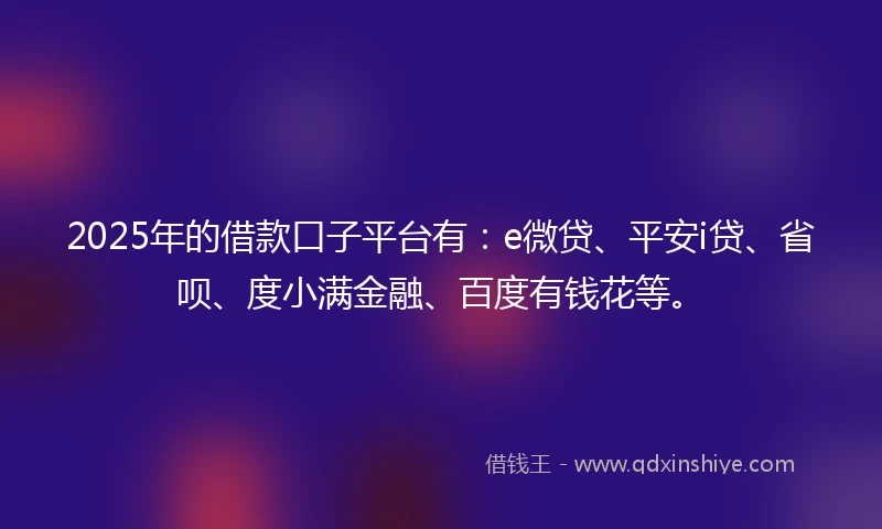 2025年的借款口子平台有：e微贷、平安i贷、省呗、度小满金融、百度有钱花等。