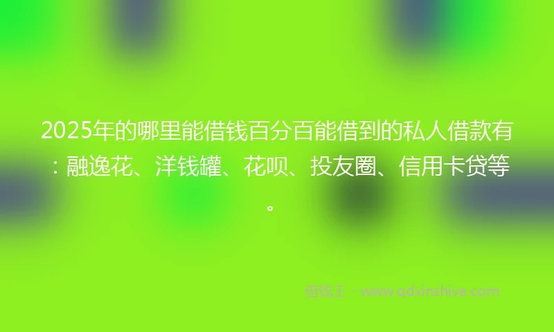 2025年的哪里能借钱百分百能借到的私人借款有：融逸花、洋钱罐、花呗、投友圈、信用卡贷等。