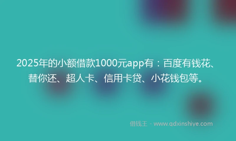 2025年的小额借款1000元app有：百度有钱花、替你还、超人卡、信用卡贷、小花钱包等。