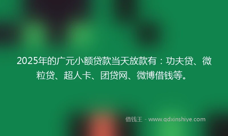 2025年的广元小额贷款当天放款有：功夫贷、微粒贷、超人卡、团贷网、微博借钱等。
