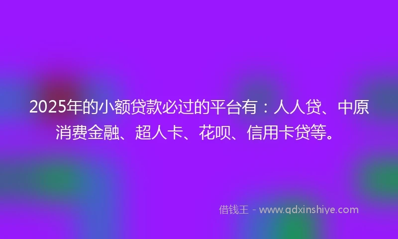 2025年的小额贷款必过的平台有：人人贷、中原消费金融、超人卡、花呗、信用卡贷等。