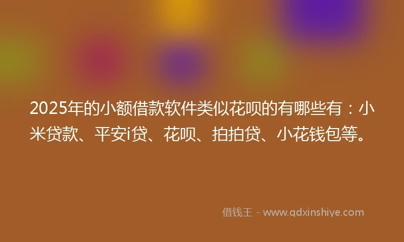 2025年的小额借款软件类似花呗的有哪些有：小米贷款、平安i贷、花呗、拍拍贷、小花钱包等。
